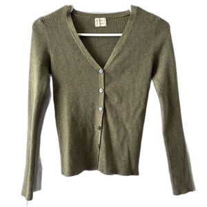 Dreamers by Debut Ribbed V-Neck Cardigan Sweater